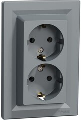 РОЗЕТКА С/У 2-ГНЕЗДА С/З ВИНТОВЫЕ КЛЕММЫ В СБОРЕ СТАЛЬ ASFORA /SCHNEIDER/