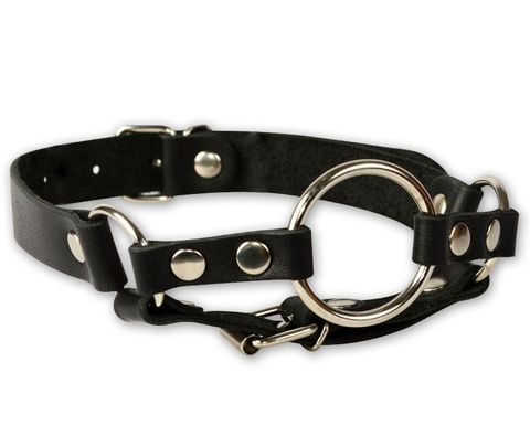 Кляп-кольцо на чёрных кожаных ремешках с застёжкой - Sitabella BDSM accessories 3008-1