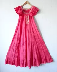 Василиса. Платье льняное макси, красное с коротким рукавом и вышивкой 