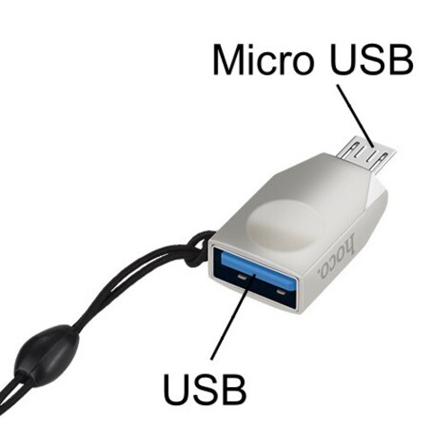 Переходник Micro USB на USB 3.0 Hoco UA10 с ремешком (Серый)