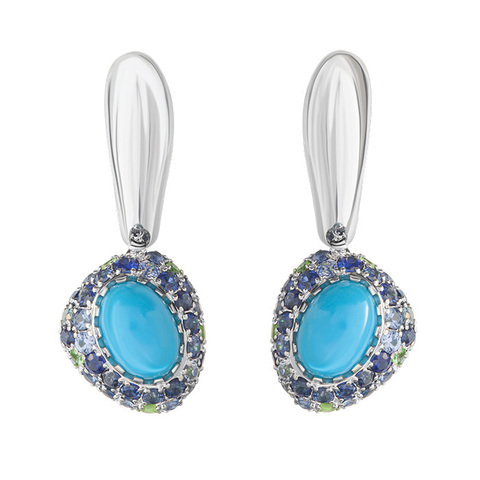 Серьги с Бирюзой, Сапфирами и Цаворитами, E0072-0/70