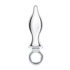 Металлический плаг с кольцом Stainless Steel Metal Tapered Butt Plug With Loop Hardware - 10 см. - 