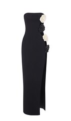 Вечернее платье из крепа с декоративными цветами