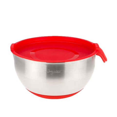 Миска Jolly Kitchen с ручкой, красная, 22 см, нержавеющая сталь 0,5 мм, объем 2,6 л