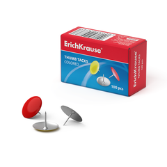 
          Кнопки канцелярские гвоздики металлические Erich Krause, ассорти, картон. уп. 100 шт.