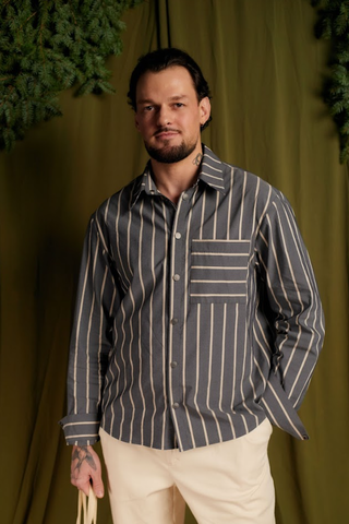 Рубашка "Полосы" серо-бежевая