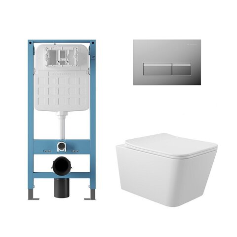 Aqueduto AQDS370T AQD комплект: TECNICA Novo Система инсталляции для подвесного унитаза, RETANGULO Novo, Панель смыва, хром, MACIO Tornado Унитаз подвесной 520*370 безободковый, Tornado, сиденье с микролифтом, белый глянцевый
