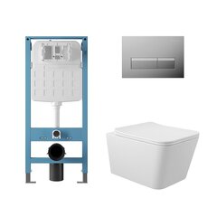 Aqueduto AQDS370T AQD комплект: TECNICA Novo Система инсталляции для подвесного унитаза, RETANGULO Novo, Панель смыва, хром, MACIO Tornado Унитаз подвесной 520*370 безободковый, Tornado, сиденье с микролифтом, белый глянцевый фото