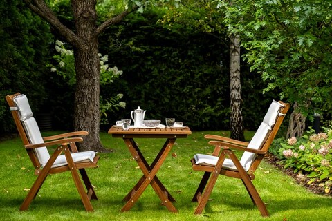 Кофейная группа из акации Joygarden КАРО с высокими стульями, слоновая кость