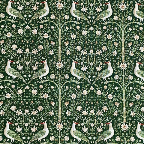 ПРЕДЗАКАЗ, ПТИЧКА КРАСНОКЛЮВ В СТИЛЕ У. МОРРИСА, 100% хлопок Handmade Fabrics