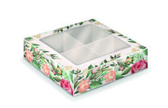 Коробка для 4 конфет "Розы" 12.6х12.6х3.5см