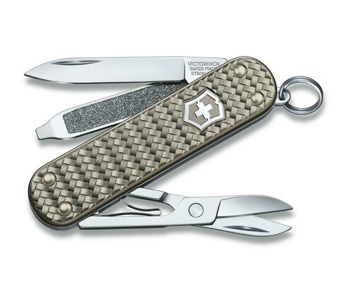 Нож-брелок Victorinox Classic Precious Alox, Infinite Grey (0.6221.4031G) с алюминиевыми накладками рукояти, 5 функций, 58 мм. в сложенном виде, цвет серый | Wenger-Victorinox.Ru