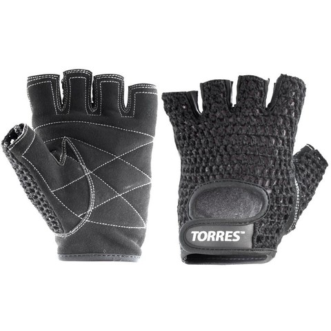 Перчатки для занятий спортом TORRES арт.PL6045M, р.M, хлопок, натуральная замша, подбивка 6 мм, черные