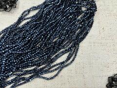 Бусины граненые Биконус стекло на леске, р. 4х4 мм, отверстие 1 мм, ~83 бусины*10 нитей, тёмно-синий