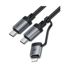 Кабель с дисплеем ACEFAST C20-01 USB-C To USB-C / Lightning Aluminum Alloy Connectors Charging Data Cable, черный