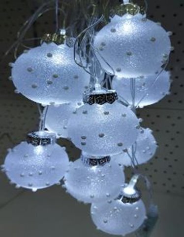 гирлянда нить диод 10л, лампочка-пластиковый шарик ШИПЫ 5.7см, 5М,  , пр упак (5М/10Л)  Холодный Белый