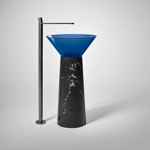 Antonio Lupi Albume ALBUME11 Cobalto/cr Раковина накладная, круглая Ø48см, без отв. под смес, без перелива, с д/клапаном (хром), мат-л: Cristalmood, цвет: Cobalto