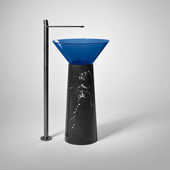 Antonio Lupi Albume ALBUME11 Cobalto/cr Раковина накладная, круглая Ø48см, без отв. под смес, без перелива, с д/клапаном (хром), мат-л: Cristalmood, цвет: Cobalto фото