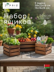 Ящики для хранения, 38х22х19, 19х16х16, для сада, рассады, деревянный, 3 шт.