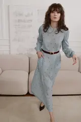 Платье голубое миди