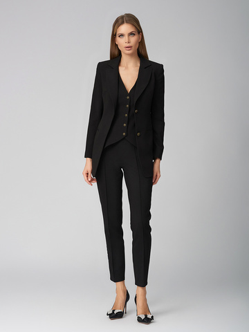 Женский черный костюм тройка с зауженными брюками