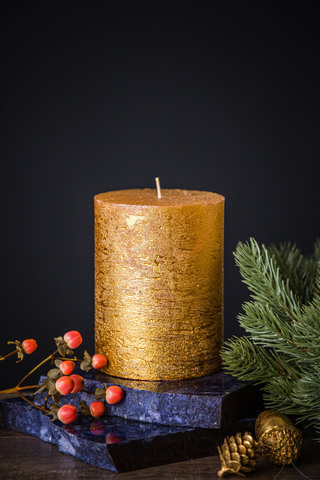 Свеча цилиндрическая 13см Luz your senses золотистый металлик