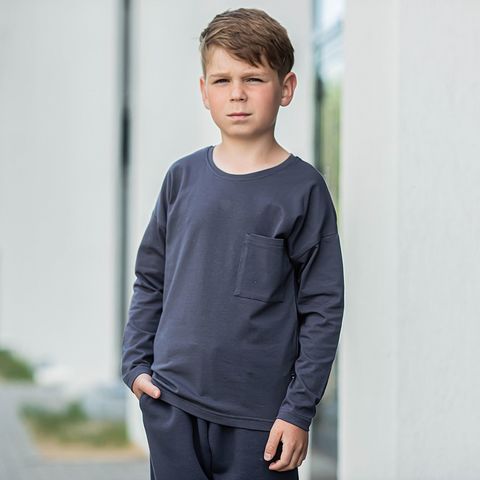 Basic long-sleeved T-shirt for teens - Graphite
