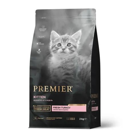 Сухой корм Premier Cat Turkey Kitten, для котят, беременных/кормящих кошек, со свежей индейкой, 2 кг