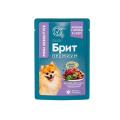 Влажный корм BRIT PREMIUM для собак мини пород с чувствительным пищеварением, ягнёнок и морковь в соусе 14 уп по 85г
