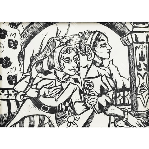 Пономаренко Г. E. Дама и Шут. Линогравюра. Россия, 2025