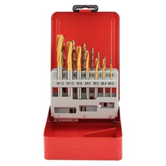 Набор метчиков машинных M3 -M12 HSSE-TiN DIN371/376 (C/2,5P, R15, + сверла) 14пр H-Tools 245053THT