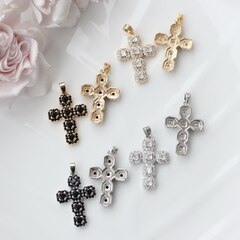 Подвеска Крестик с белыми фианитами 27*19 мм, родий, П991