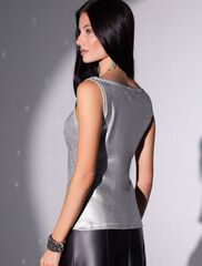 Топ в рубчик с широкими лямками с матовым покрытием металлик из хлопка с эластаном  D43.229 (129394)