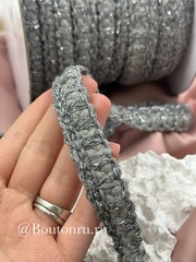Тесьма плетеная серая с серебристым люрексом