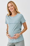 Футболка для беременных и кормящих 18072 мятно-молочная полоса