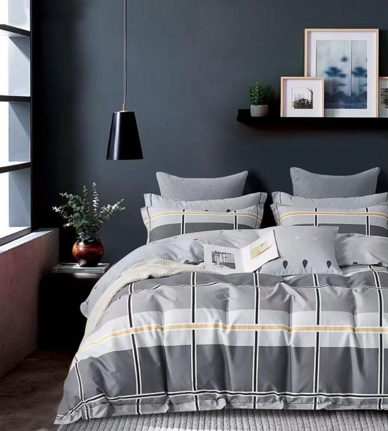 Постельное белье JK Двуспалка ЕВРО Сатин Серый полоски