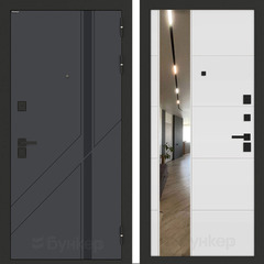 Входная металлическая дверь с зеркалом Бункер HIT Хит B-12 Веллюто верде / зеркало ФЛЗ - 649 Белый софт