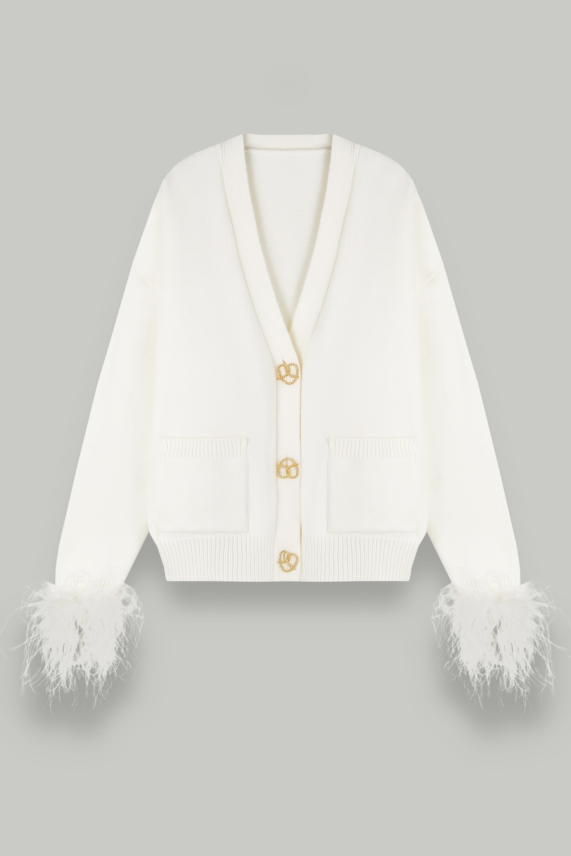 Кардиган вязаный с перьями, молочный