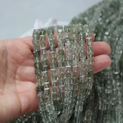 Хрусталь (стекло) граненный, кубик, серо-зелёный, 6 мм, 1 нить, К215