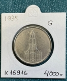 K16916 1935 Германия 5 марок рейхсмарок Кирха без подписи G Ag-900, 13.88 gr