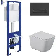 Berges 43362 Комплект : инсталляция АТОМ Line кнопка черная SoftTouch, унитаз QUATTRO S Rimless 49 см, сидение тонкое дюропласт микролифт, быстросъём фото