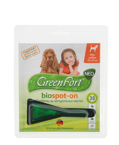 Green Fort neo БиоКапли от блох и клещей для средних собак 1,5мл (10-25кг)