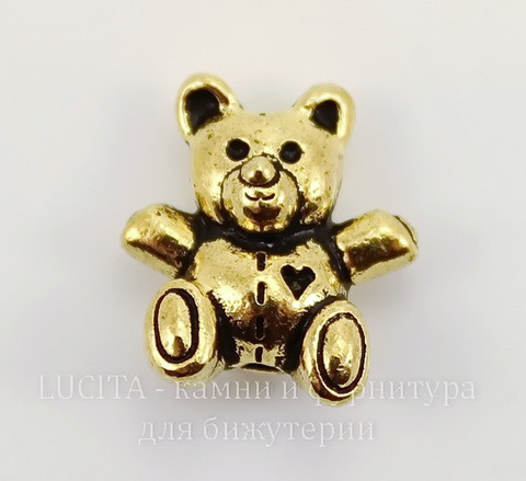 Бусина TierraCast "Мишка" 13х12 мм (цвет-античное золото)