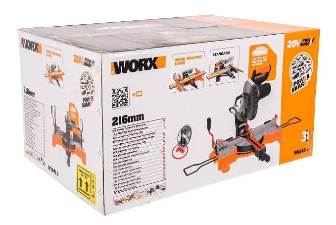 Аккумуляторная торцовочная пила WORX WX845.9 20В 216 мм, без АКБ и ЗУ