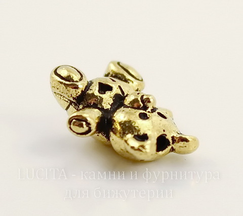 Бусина TierraCast "Мишка" 13х12 мм (цвет-античное золото)