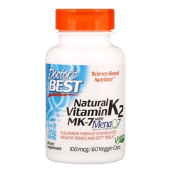 Doctor's Best, Натуральный витамин K2 MK-7 с MenaQ7, 100 мкг, 60 растительных капсул