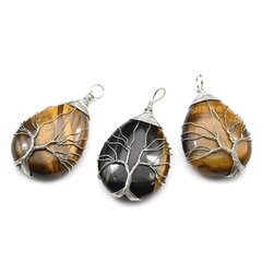 Кулон Дерево на капле 30*42 мм с тигровым глазом