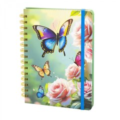 Блокнот 14,5 см * 21 см, Alingar, гребень, ламинация, конгрев, эффект 3D, на резинке, клетка, 80 л., &quot;Бабочки в цветах&quot;