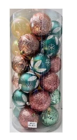 Набор шаров 8см 30шар 5видов (узор, жемчуг, искра, волна, рисунок) в тубусе 83000