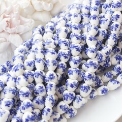 Бусина Сердце, керамика, белая с синей росписью, 12 мм, 1 нить, К084